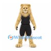 Lion Mascot Costume in Cream with Long Mane and Black Sports Uniform