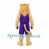 Lion Mascot Costume in Cream with Long Mane and Purple Sports Uniform