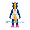 Horse Mascot Costume in Blue with Braided Yellow Mane and White Sports Uniform