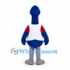 Bird Mascot Costume in Blue with Long Neck and White Sports Shirt
