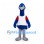 Bird Mascot Costume in Blue with Long Neck and White Sports Shirt
