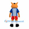 Cat Mascot Costume in Orange with Blue Striped Shirt and Red Shorts