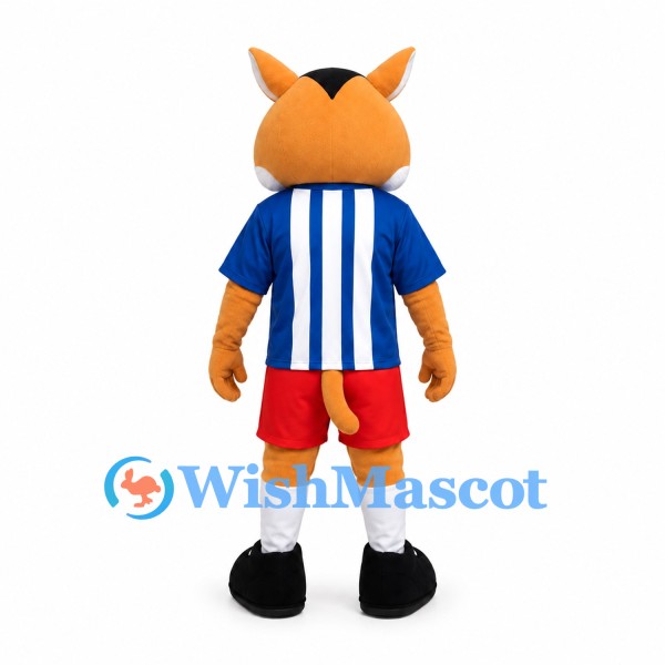 Cat Mascot Costume in Orange with Blue Striped Shirt and Red Shorts