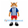 Cat Mascot Costume in Orange with Blue Striped Shirt and Red Shorts