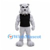Bulldog Mascot Costume in Gray with Muscular Arms and Black Shirt