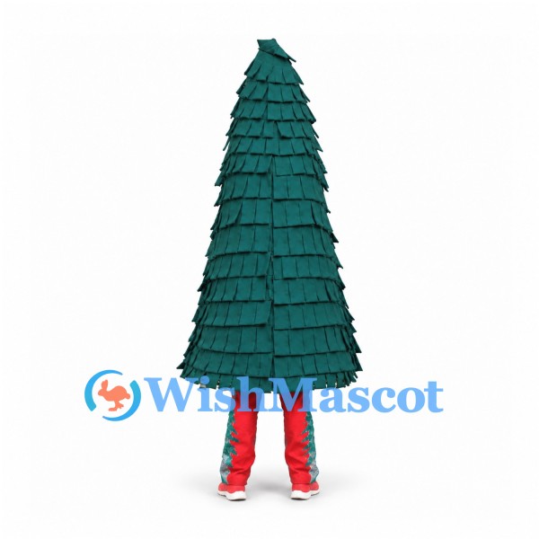 Christmas Tree Mascot Costume in Dark Green with Layered Fringe and Red Legs