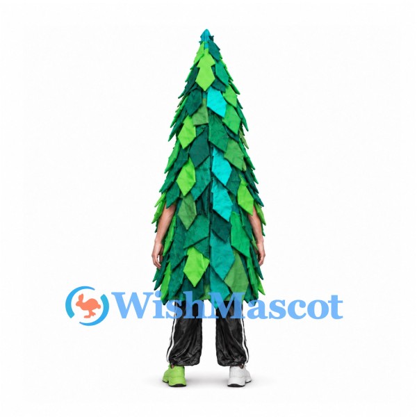 Christmas Tree Mascot Costume with Green Layered Leaves and Long Nose