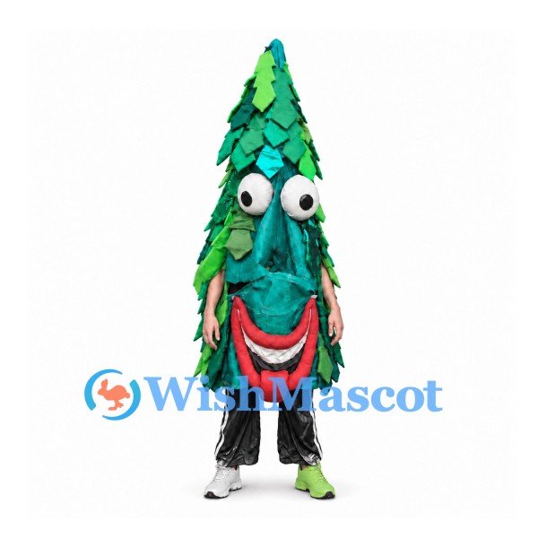 Christmas Tree Mascot Costume with Green Layered Leaves and Long Nose