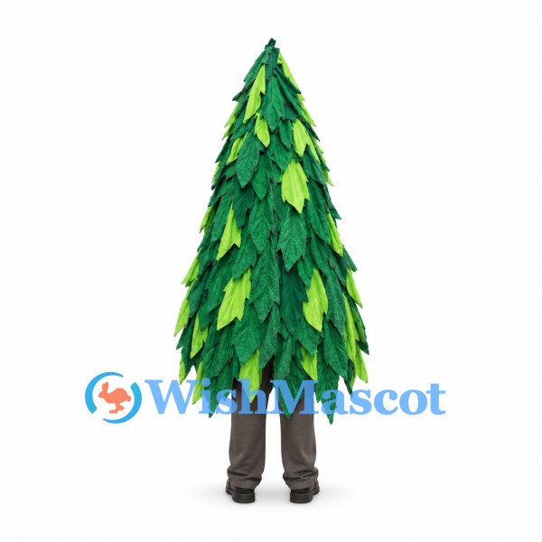 Christmas Tree Mascot Costume with Layered Green Leaves and Red Nose