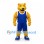 Bear Mascot Costume in Gold with Blue Basketball Uniform