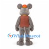 Mouse Mascot Costume in Gray with Brown Vest Glasses and Orange Hat