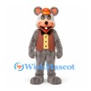Mouse Mascot Costume in Gray with Brown Vest Glasses and Orange Hat