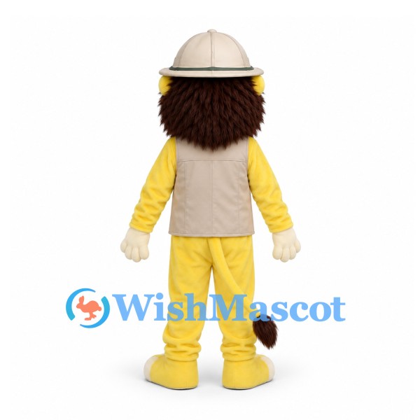 Lion Mascot Costume in Yellow with Safari Vest and Pith Helmet