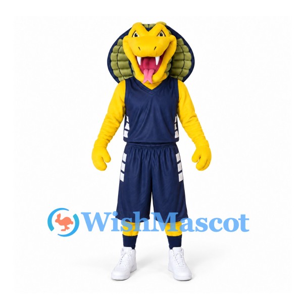 Cobra Mascot Costume in Yellow with Navy Sports Uniform
