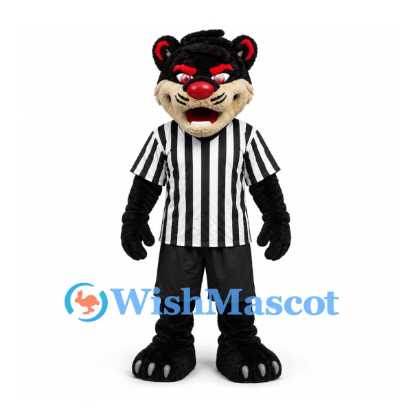 Panther Mascot Costume in Black with Referee Shirt