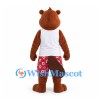 Beaver Mascot Costume in Brown with White Shirt and Red Floral Shorts