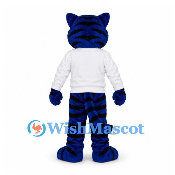 Tiger Mascot Costume in Blue and Black with White Shirt
