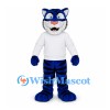 Tiger Mascot Costume in Blue and Black with White Shirt
