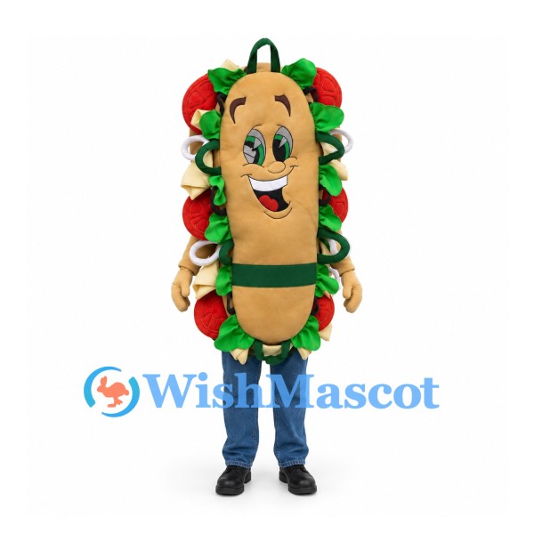 Sandwich Mascot Costume with Brown Bread Green Lettuce and Red Tomato Details
