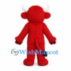 Bull Mascot Costume in Red with White Horns and Black Hair