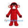 Bull Mascot Costume in Red with White Horns and Black Hair