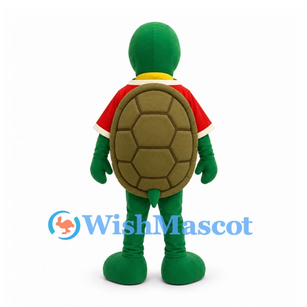 Turtle Mascot Costume in Green with Red Shirt and Brown Shell