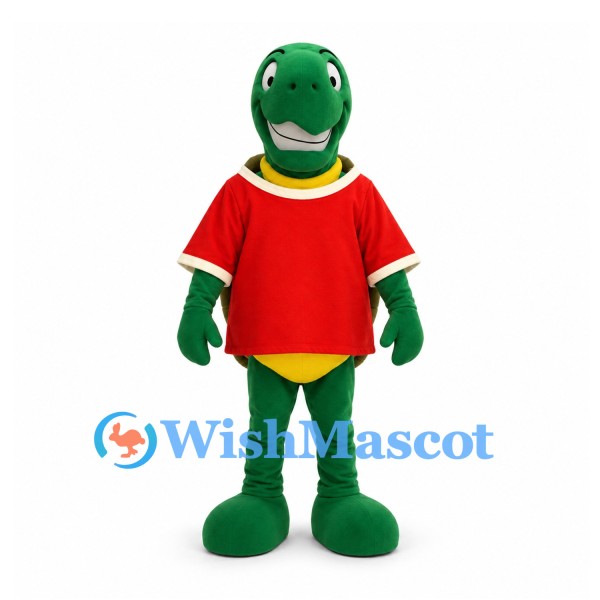 Turtle Mascot Costume in Green with Red Shirt and Brown Shell