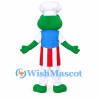 Frog Mascot Costume in Green with Chef Hat and Red Striped Apron
