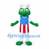 Frog Mascot Costume in Green with Chef Hat and Red Striped Apron