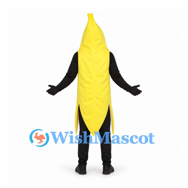 Banana Mascot Costume in Yellow with Open Peel and Black Sleeves
