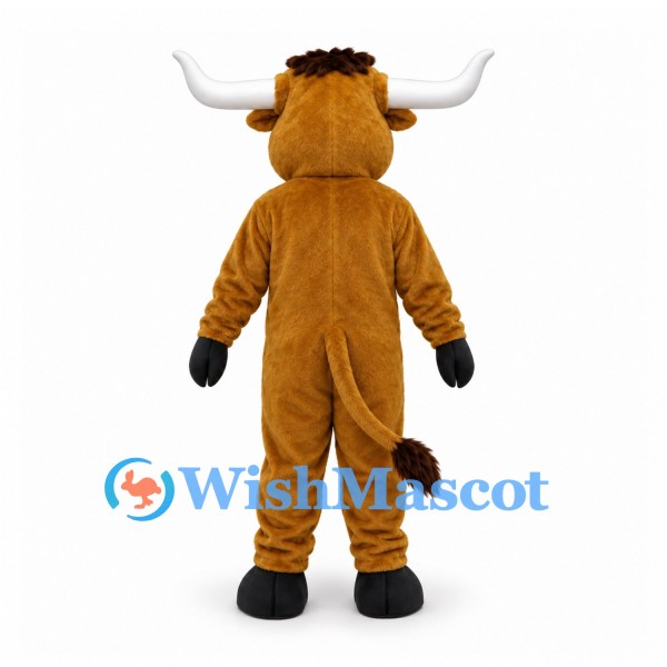 Bull Mascot Costume in Brown with Long White Horns and White Belly