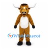 Bull Mascot Costume in Brown with Long White Horns and White Belly