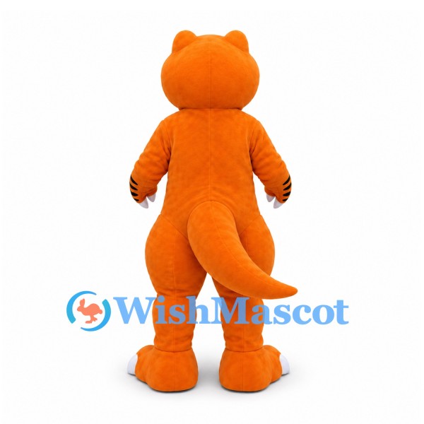 Dinosaur Mascot Costume in Orange with Large Teeth and Long Tail