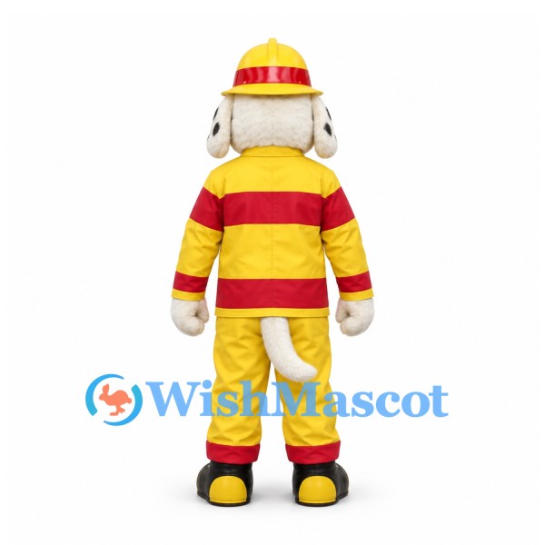 Dog Mascot Costume in Yellow and Red Firefighter Uniform