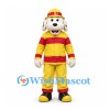 Dog Mascot Costume in Yellow and Red Firefighter Uniform
