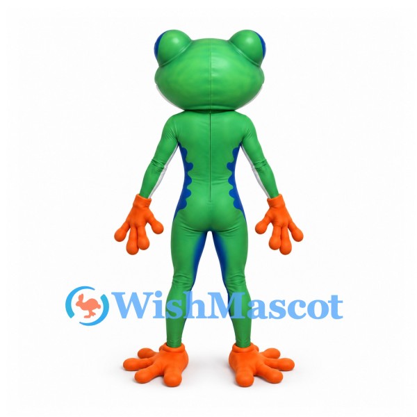 Frog Mascot Costume in Green with Red Eyes and Orange Hands and Feet