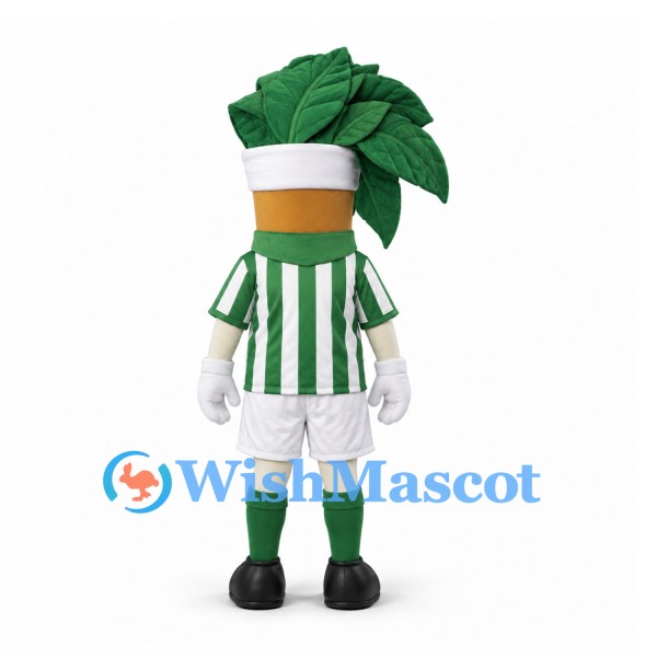 Leafy Vegetable Mascot Costume with Green Striped Sports Shirt and White Shorts