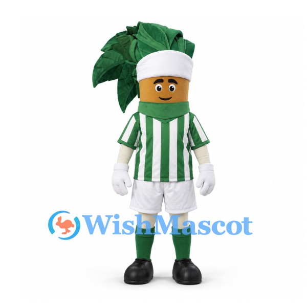 Leafy Vegetable Mascot Costume with Green Striped Sports Shirt and White Shorts