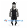 Horse Mascot Costume in Gray with Black Basketball Uniform