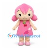 Girl Mascot Costume with Pink Hair and Strawberry Detail Dress