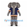 Elephant Mascot Costume in Gray with Navy Sports Shirt and Orange Trim