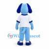 Dog Mascot Costume in Blue with White Shirt and Light Blue Trousers