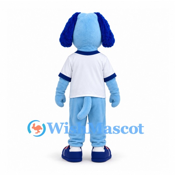 Dog Mascot Costume in Blue with White Shirt and Light Blue Trousers