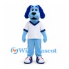 Dog Mascot Costume in Blue with White Shirt and Light Blue Trousers