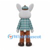 Rabbit Mascot Costume in Gray with Plaid Jacket and Brown Trousers