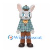 Rabbit Mascot Costume in Gray with Plaid Jacket and Brown Trousers