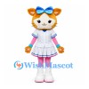 Cat Mascot Costume in Orange with Blue Bow and White Cheerleader Dress