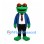 Frog Mascot Costume in Green with Glasses Blue Jacket and Striped Tie