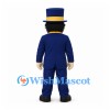 Gentleman Mascot Costume with Black Beard Blue Top Hat and Yellow Waistcoat