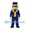 Gentleman Mascot Costume with Black Beard Blue Top Hat and Yellow Waistcoat
